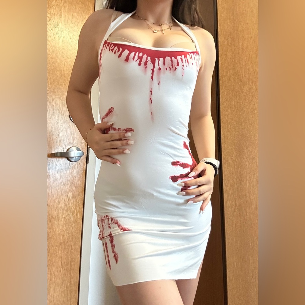 White & Red Bodycon Slip Dress for Halloween